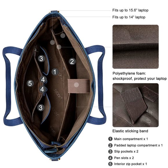 Genuine Leather Tote Bag Large Shoulder Purses Work Handbags With :^) - Picture 3 of 7